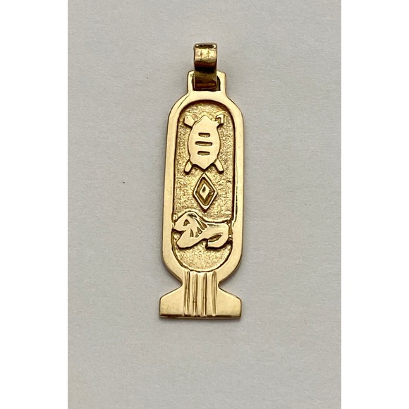 VTG 14k Yellow Gold Egyptian Cairo Cartouche Hieroglyphics Pendant 2g